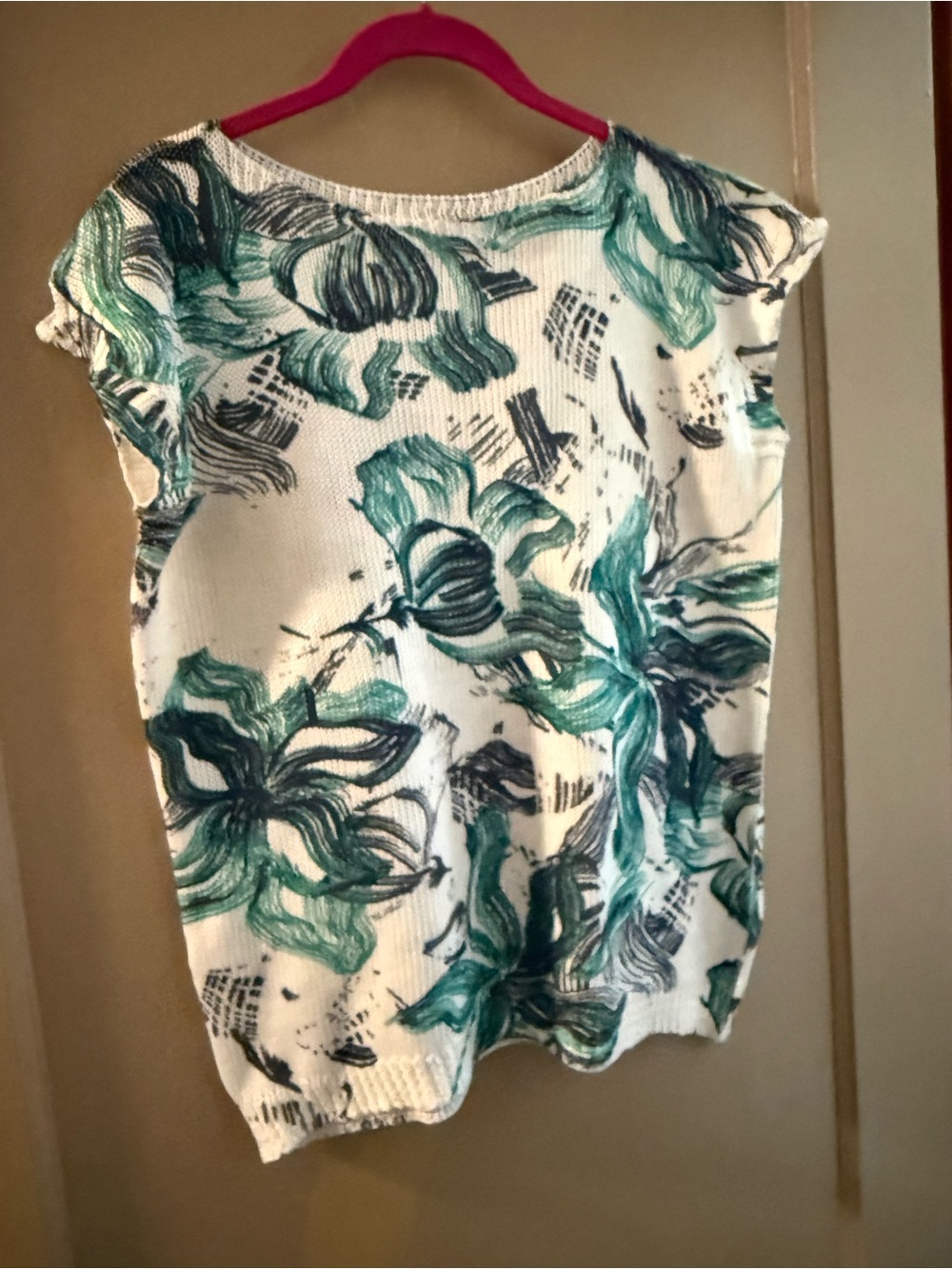 Floral Knit Tank Top in White and Teal